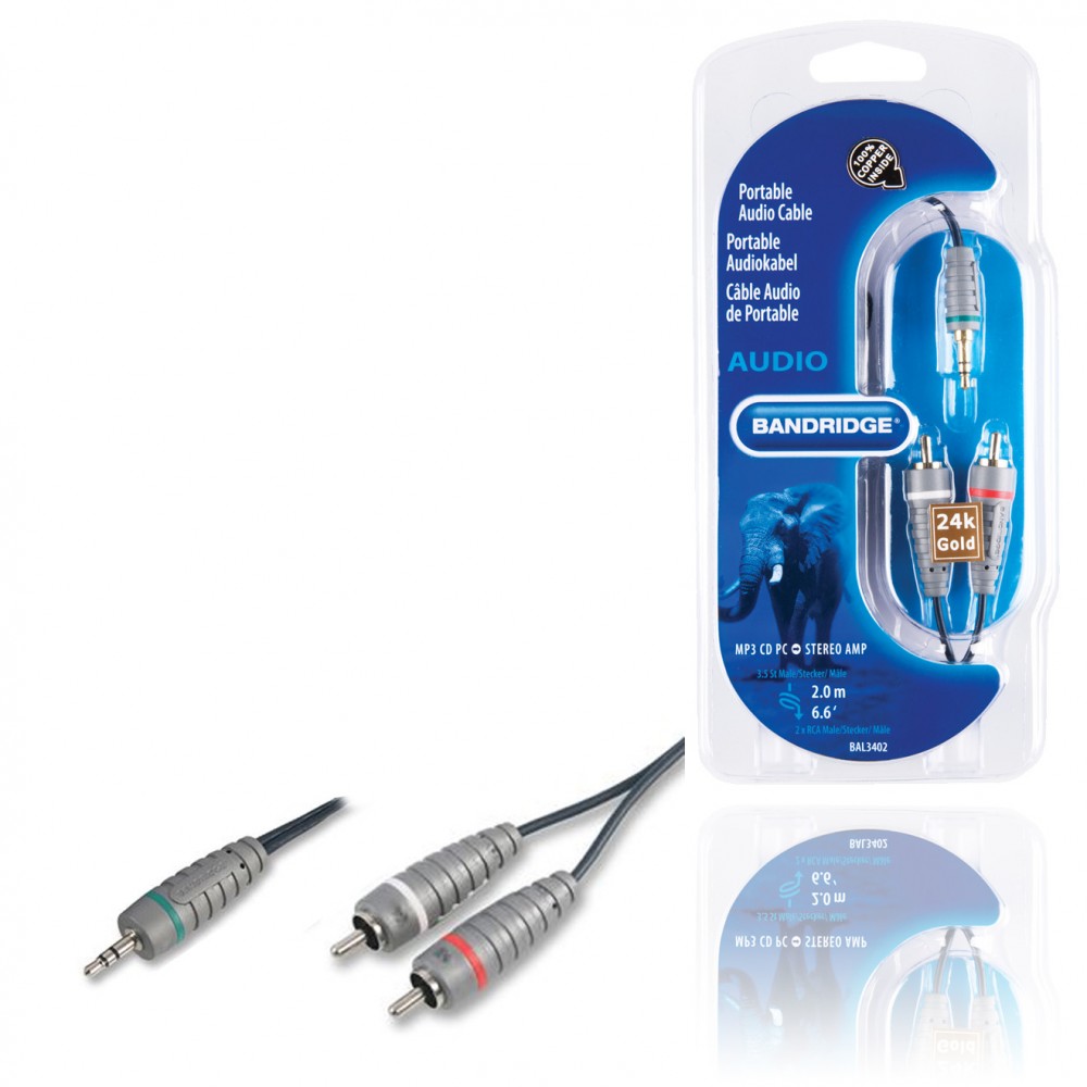 Cablu Stereo audio Jack 3.5 T - 2 x RCA, 2m, Bandridge Premium Performance BAL3402