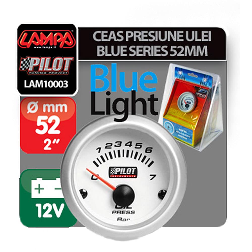 Manometru de Presiune a íileiului Pilot Instruments Blue-Light Series, 0-7, Illuminare Albastru