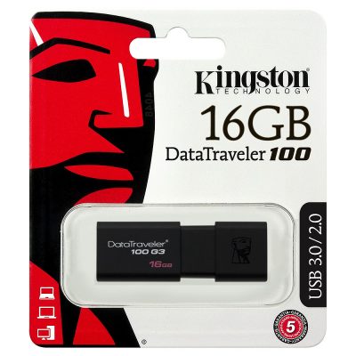Flash Drive Kingston DT100 G3, 16GB, USB3.0, Negru
