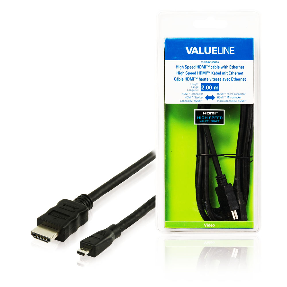 Cablu HDMI-Micro HDMI, Etnernet, 3D, 4K, , 2M, ValueLine VLVB34700B20